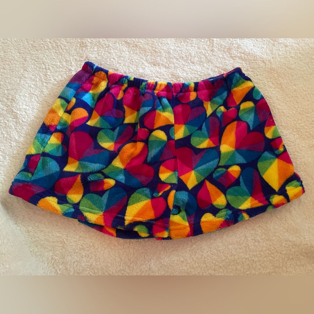 NWT Fuzzies by Confetti Prism Hearts Plush Pajama Shorts Girls Size M&L